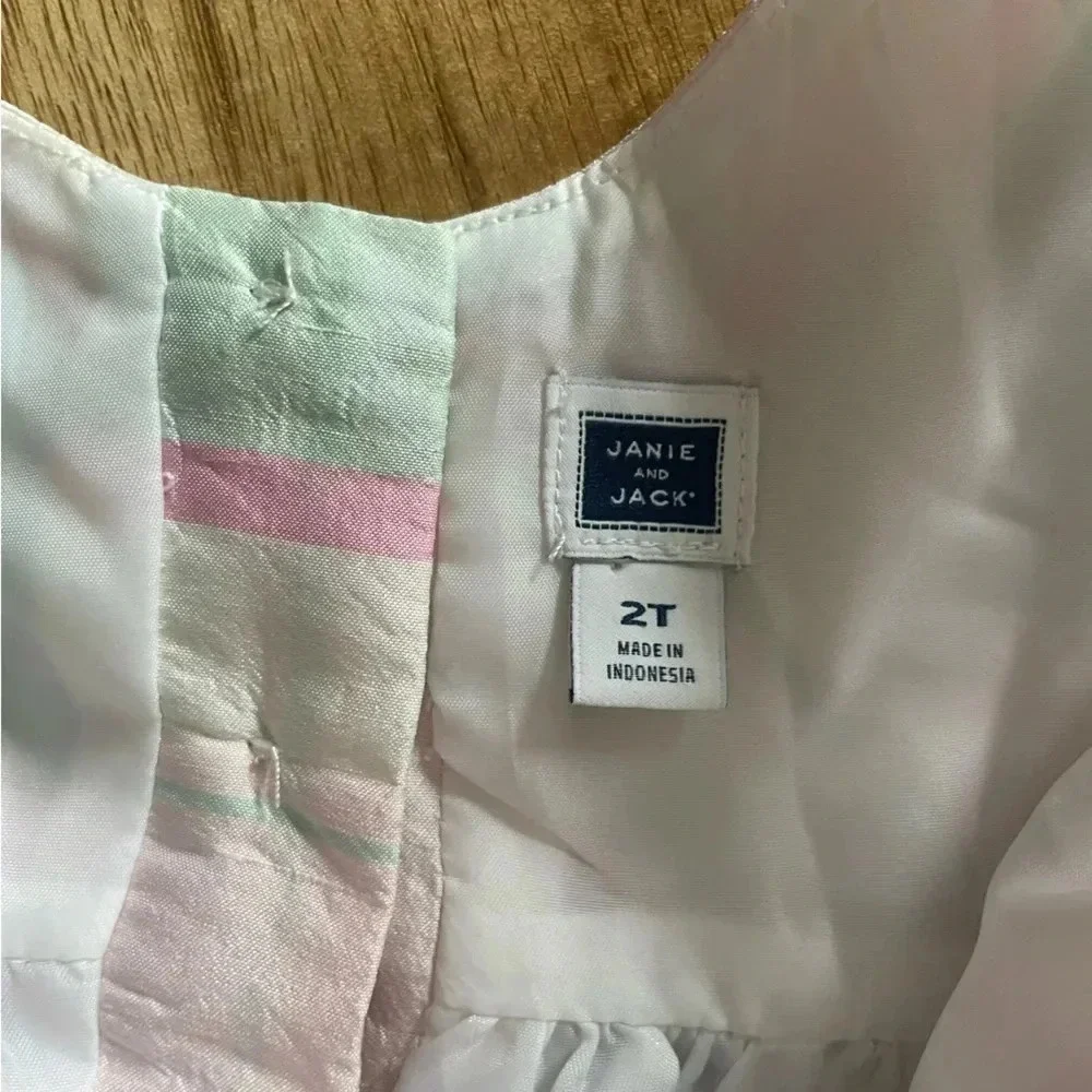 Janie and Jack Baby Pastel Green Pink White Silk Dress - Picture 5 of 6